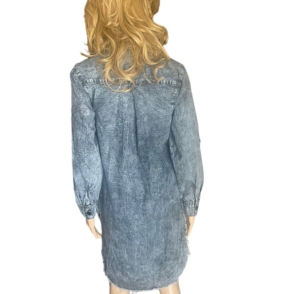 Thrill Jeans Hi Low Denim 
Shirt Women Dark Gray Acid
Wash Destroyed size M - Picture 4 of 15